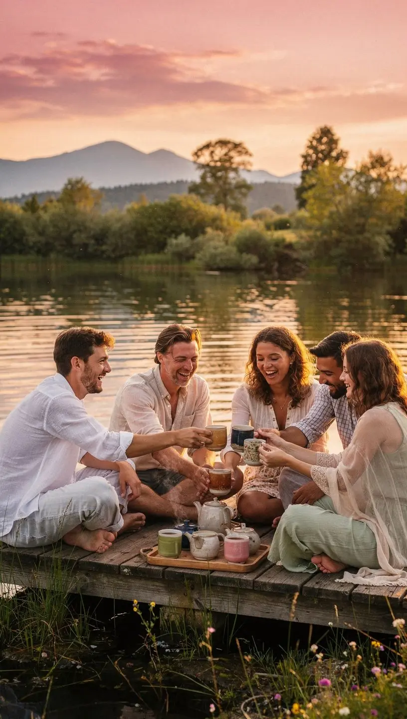Svježe ubrano bilje pored šalice čaja na bijelom platnu.
