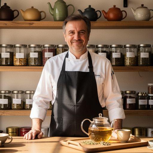 Zeleni čaj s mirisnim biljem u elegantnoj šalici na drvenom stolu.